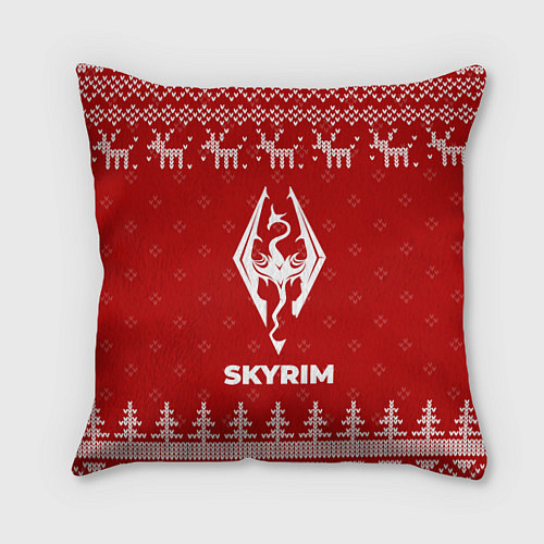 Подушка квадратная Новогодний Skyrim с оленями / 3D-принт – фото 1