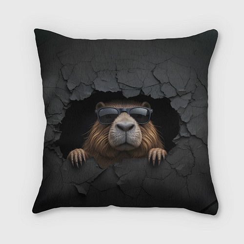 Подушка квадратная Капибара в стене / 3D-принт – фото 1