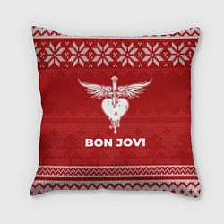 Подушка квадратная Новогодний Bon Jovi, цвет: 3D-принт