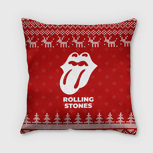 Подушка квадратная Новогодний Rolling Stones с оленями / 3D-принт – фото 1