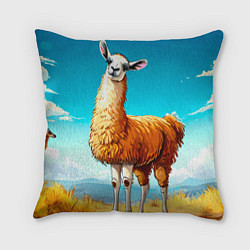 Подушка квадратная Лама в прериях, цвет: 3D-принт