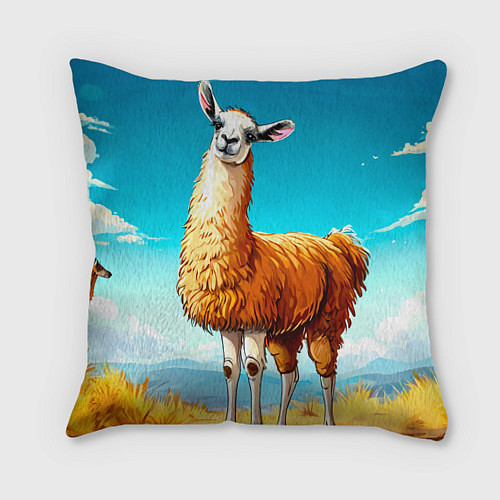 Подушка квадратная Лама в прериях / 3D-принт – фото 1