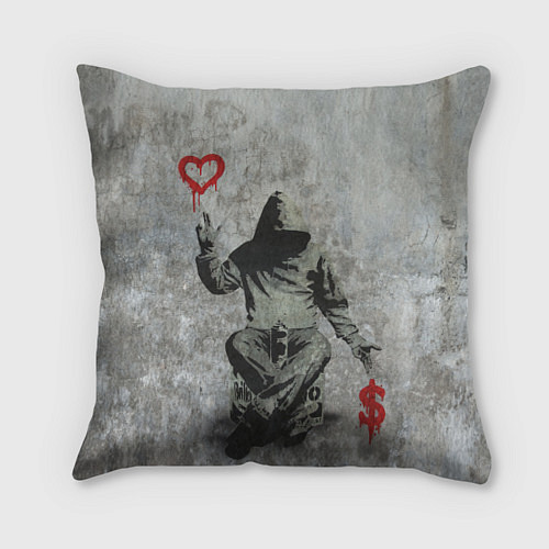 Подушка квадратная Banksy - heart money / 3D-принт – фото 1