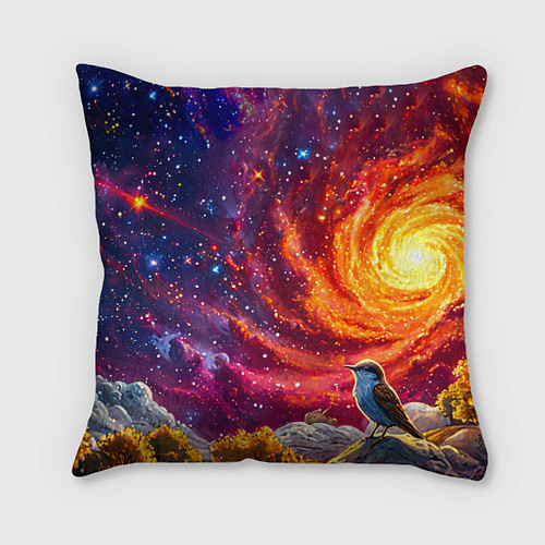 Подушка квадратная Кукушка в космосе / 3D-принт – фото 1