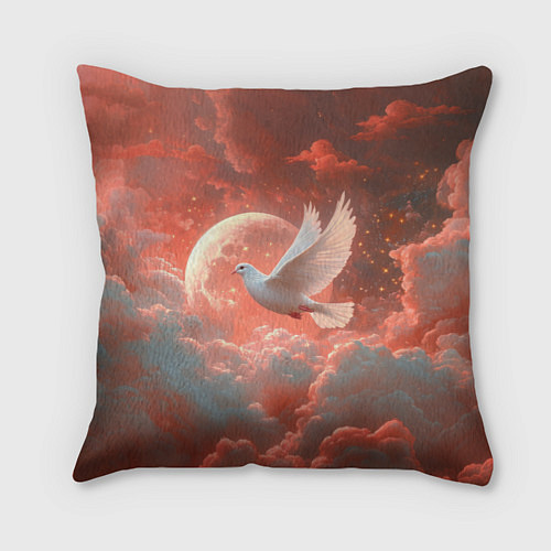 Подушка квадратная Белый летящий голубь / 3D-принт – фото 1