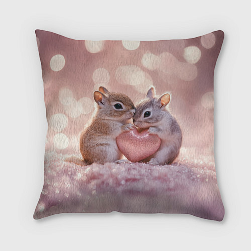 Подушка квадратная Влюбленные белочки с сердечком / 3D-принт – фото 1