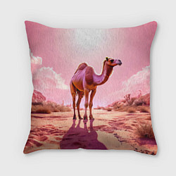 Подушка квадратная Верблюд в розовой пустыне, цвет: 3D-принт