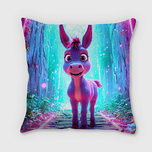 Подушка квадратная Ослик в неоновых искрах / 3D-принт – фото 1