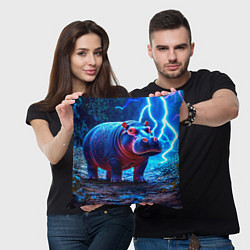 Подушка квадратная Бегемот в разрядах молний, цвет: 3D-принт — фото 2