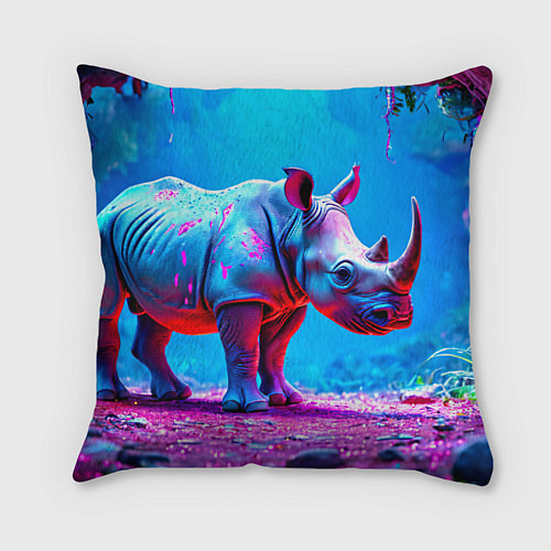 Подушка квадратная Носорог в сказачном лесу / 3D-принт – фото 1