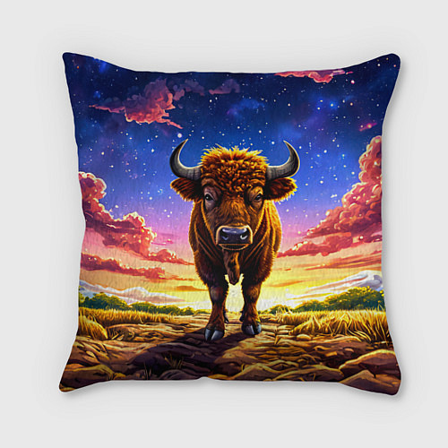 Подушка квадратная Буйвол в звездной ночи / 3D-принт – фото 1
