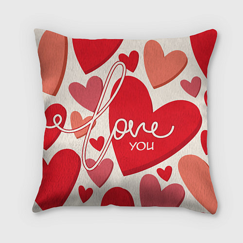 Подушка квадратная Love you hearts pattern / 3D-принт – фото 1