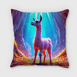 Подушка квадратная Лама в неоновых лучах, цвет: 3D-принт