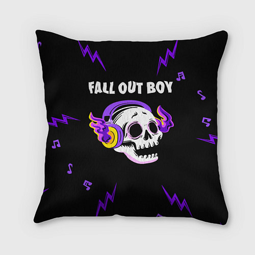Подушка квадратная Fall Out Boy неоновый череп / 3D-принт – фото 1