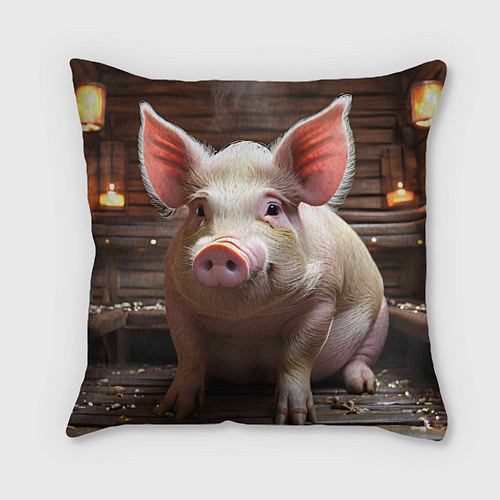 Подушка квадратная Довольная свинья / 3D-принт – фото 1