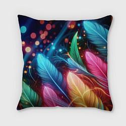 Подушка квадратная Яркие красочные неоновые перья, цвет: 3D-принт
