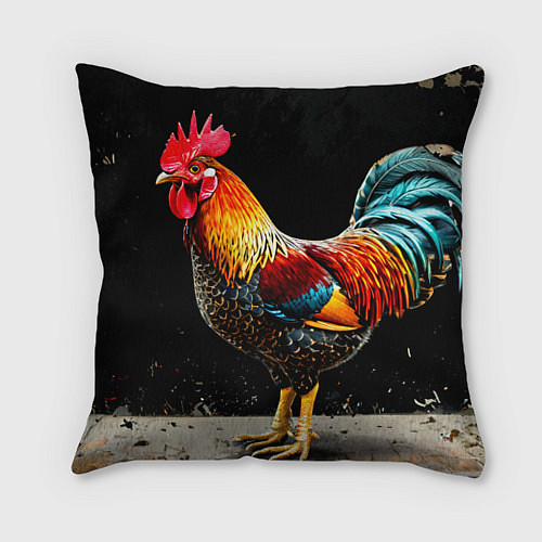 Подушка квадратная Петух на черном / 3D-принт – фото 1