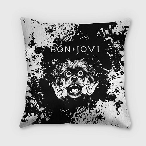 Подушка квадратная Bon Jovi рок пес / 3D-принт – фото 1