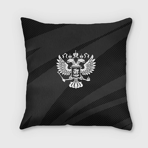 Подушка квадратная Герб России чёрно-серый абстрактный / 3D-принт – фото 1