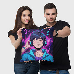 Подушка квадратная Любитель музыки, цвет: 3D-принт — фото 2