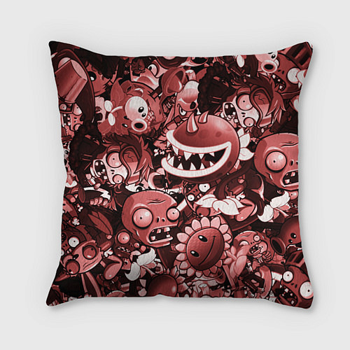 Подушка квадратная Растения против зомби в красном цвете / 3D-принт – фото 1