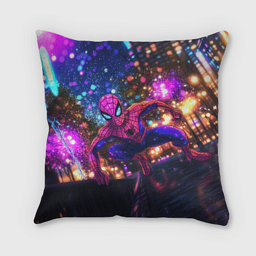 Подушка квадратная Человек-паук и фиолетовый свет / 3D-принт – фото 1