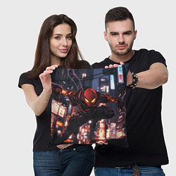 Подушка квадратная Человек паук в черном, цвет: 3D-принт — фото 2