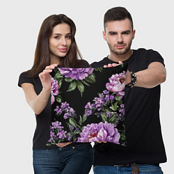 Подушка квадратная Пионы и лаванда винтажный узор, цвет: 3D-принт — фото 2
