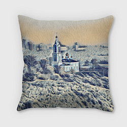 Подушка квадратная Храм на фоне современного города, цвет: 3D-принт