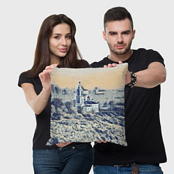 Подушка квадратная Храм на фоне современного города, цвет: 3D-принт — фото 2