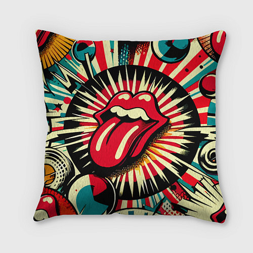 Подушка квадратная Logo of the Rolling Stones - pop art / 3D-принт – фото 1
