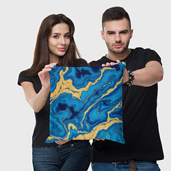 Подушка квадратная Синий мрамор с золотом, цвет: 3D-принт — фото 2