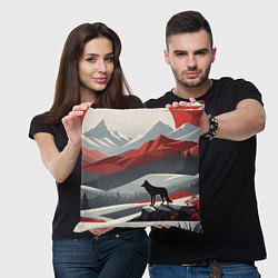 Подушка квадратная Лиса и красные горы, цвет: 3D-принт — фото 2