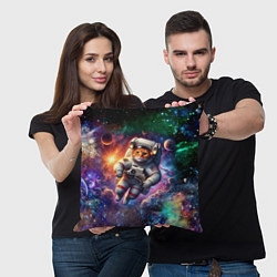 Подушка квадратная Котик бравый космонавт - неон, цвет: 3D-принт — фото 2