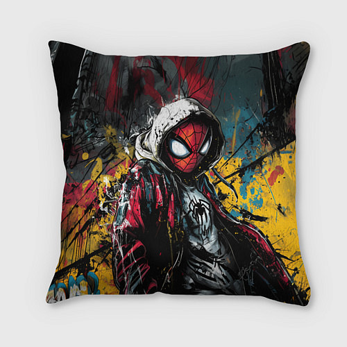 Подушка квадратная Человек-паук абстракция из красок / 3D-принт – фото 1