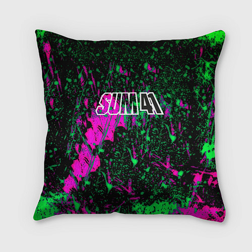 Подушка квадратная Sum 41 неоновые краски / 3D-принт – фото 1