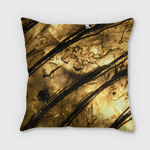 Подушка квадратная Золото с черной текстурой / 3D-принт – фото 1
