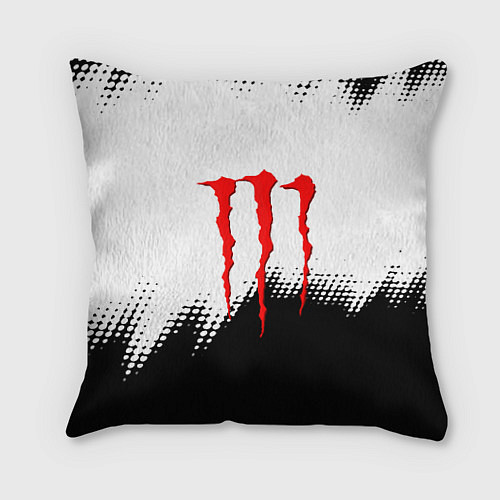 Подушка квадратная Monster energy чёрно белые краски / 3D-принт – фото 1