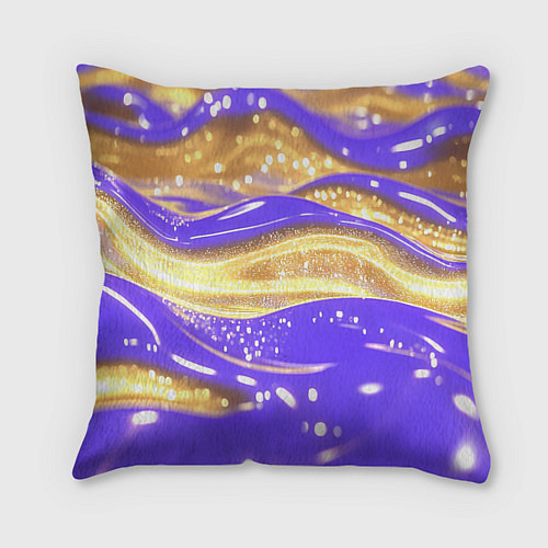 Подушка квадратная Фиолетово-золотая жидкая текстура / 3D-принт – фото 1