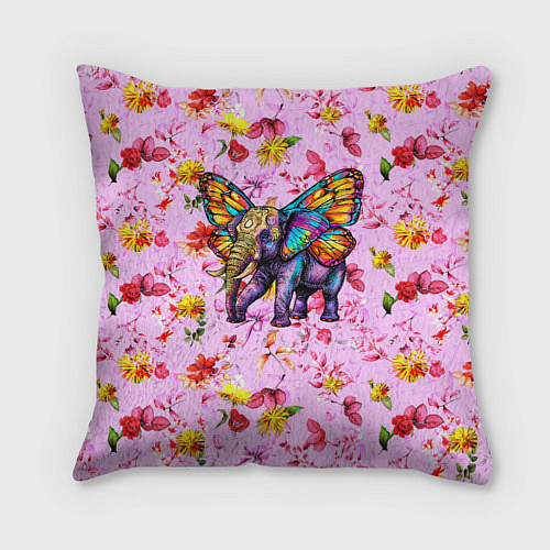 Подушка квадратная Слон с крыльями бабочки / 3D-принт – фото 1