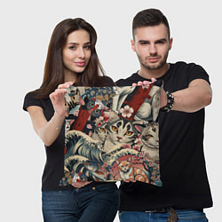 Подушка квадратная Котики и рыбки в сакуре, цвет: 3D-принт — фото 2