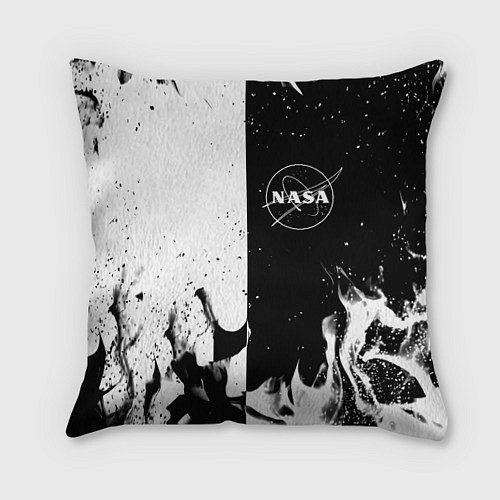 Подушка квадратная Nasa черно белый огонь / 3D-принт – фото 1