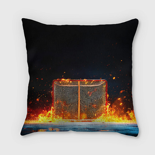 Подушка квадратная Хоккейные ворота в огне / 3D-принт – фото 1