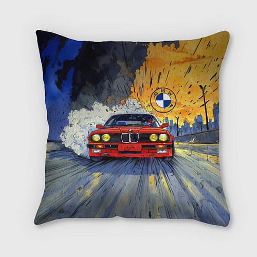 Подушка квадратная Красная BMW на скорости / 3D-принт – фото 1