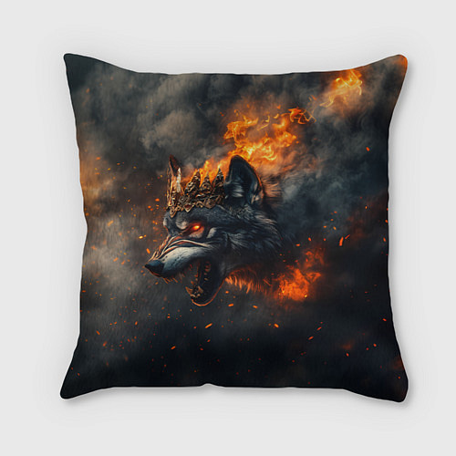 Подушка квадратная Волк в огне и дыме / 3D-принт – фото 1