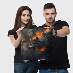 Подушка квадратная Волк в огне и дыме, цвет: 3D-принт — фото 2