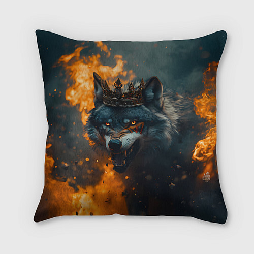 Подушка квадратная Злой волк в огне / 3D-принт – фото 1