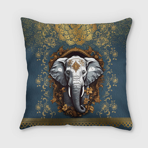 Подушка квадратная Слон лотос и золотая мандала / 3D-принт – фото 1