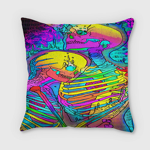 Подушка квадратная Черепа неоновые краски / 3D-принт – фото 1