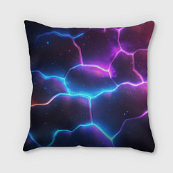 Подушка квадратная Синие и фиолетовые молнии в разломе